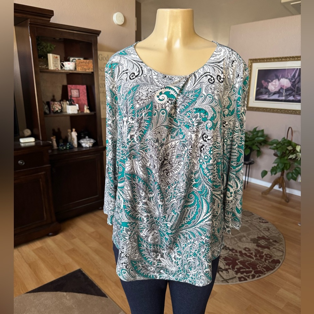 Liz Claiborne Career green & black long sleeve blouse-size XL
